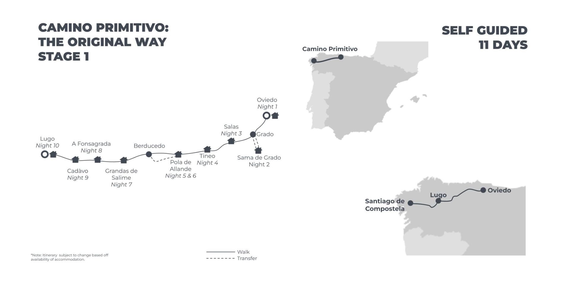 Camino Primitivo Stage one 11 Days Walk Map